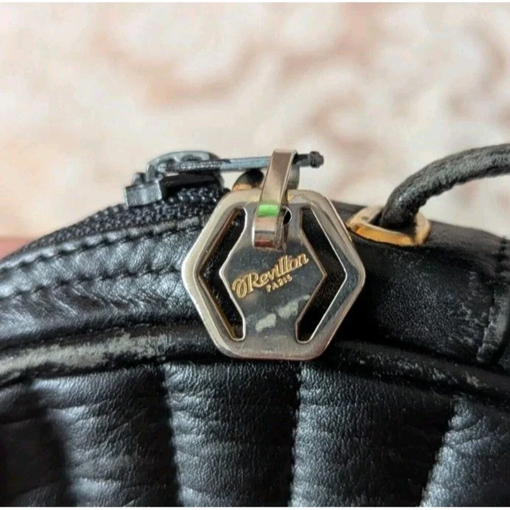 Vintage Revillon Paris Made in France Black Leather Circle Crossbody Purse